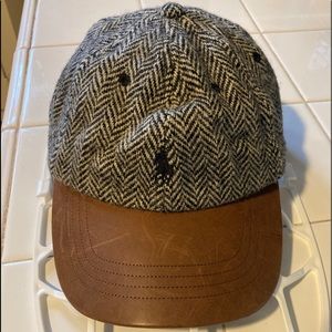 Vintage Polo Ralph Lauren Brown Wool Leather Brim Leather Strapback Hat